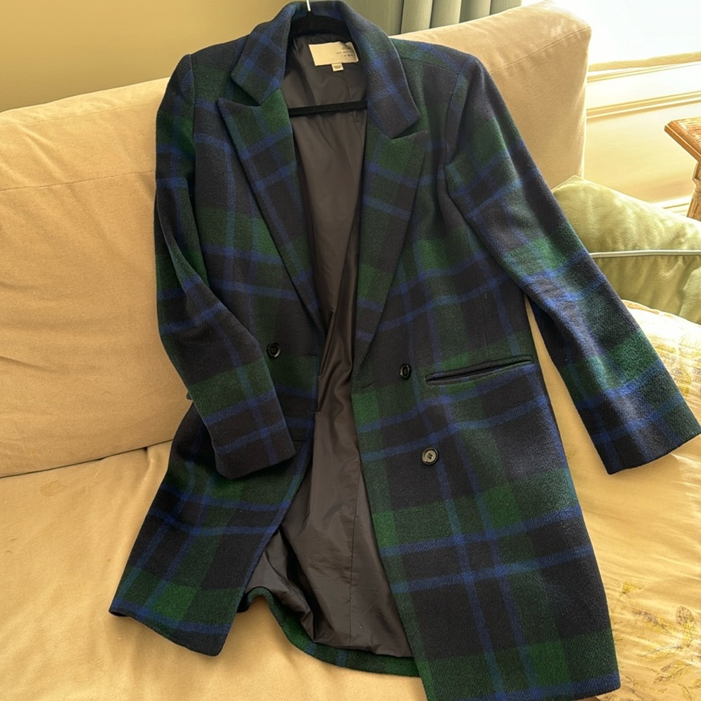 JOA blue and green plaid coat